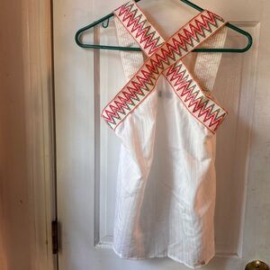 White Sleeveless Top with Pink Zigzag Straps